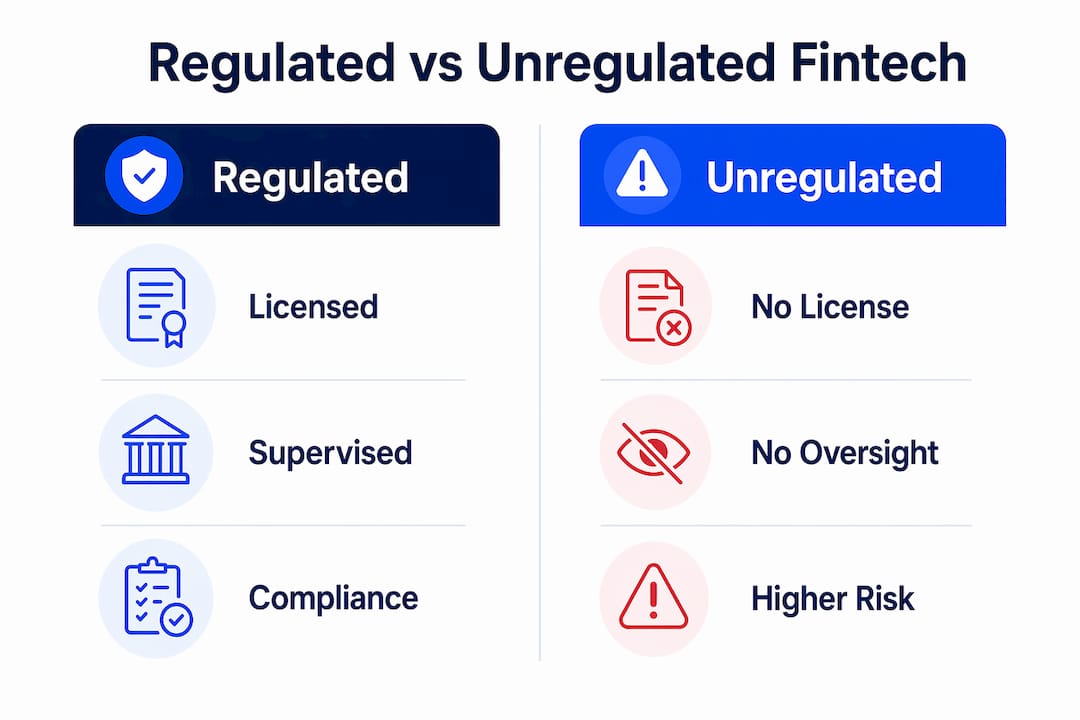 Infographic comparing regulated vs unregulated fintech