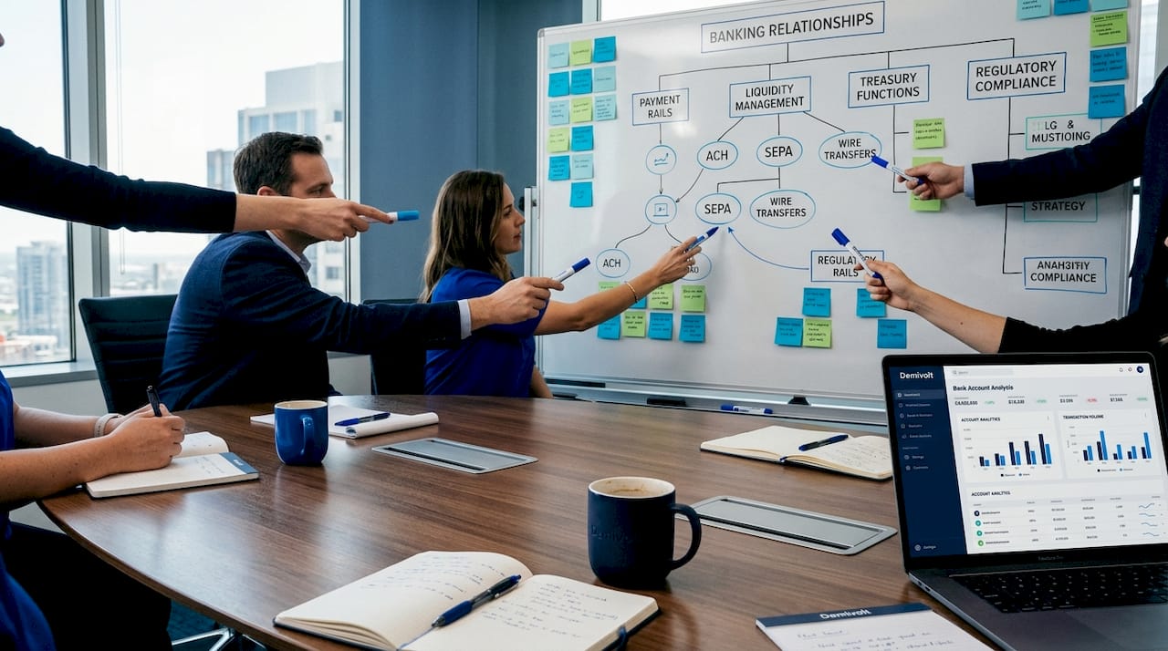 Colleagues mapping business banking relationships