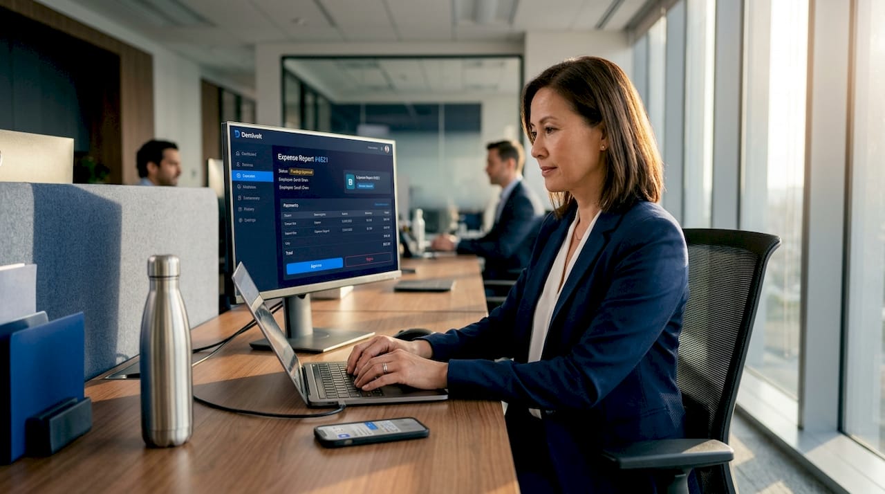 Finance manager using automated expense software