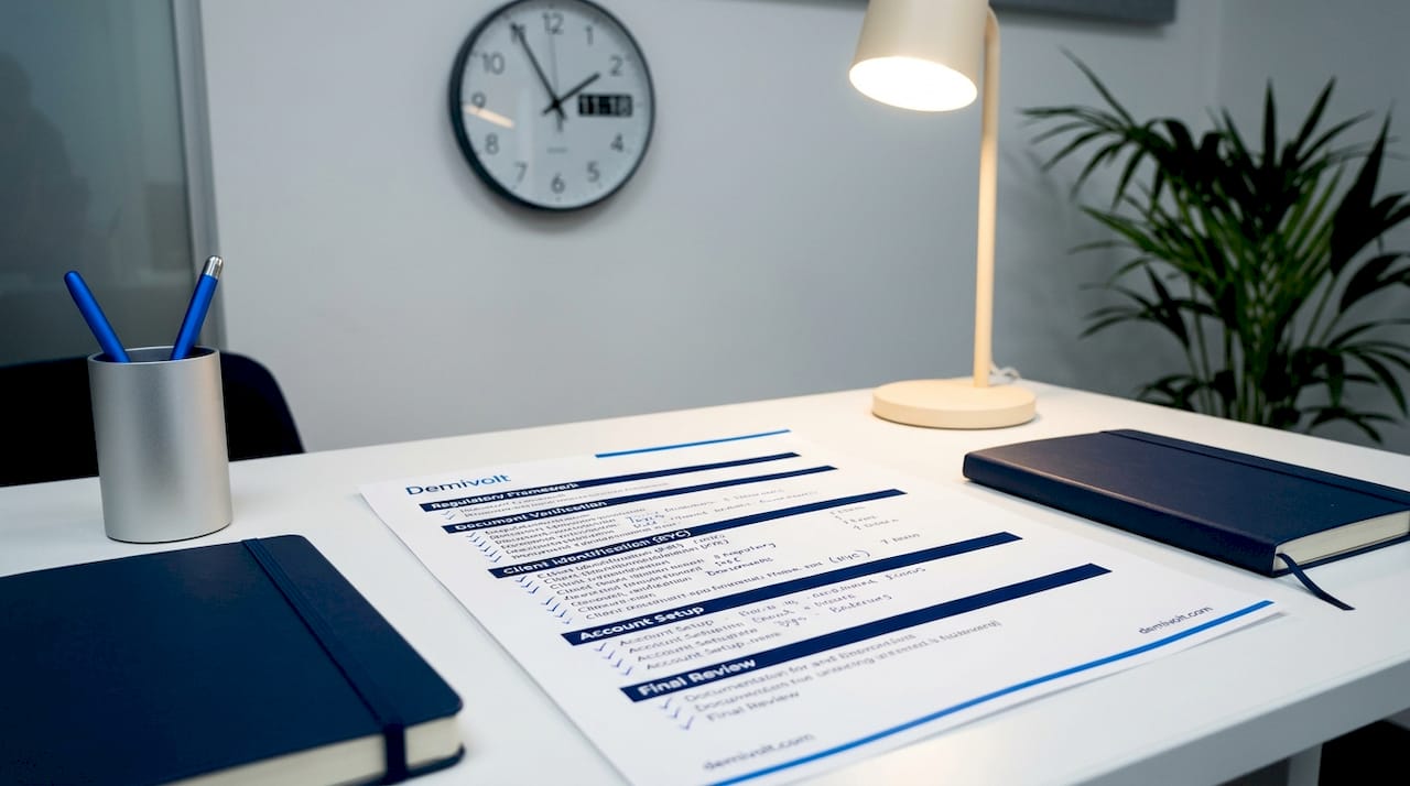 Paper onboarding checklist with compliance notes