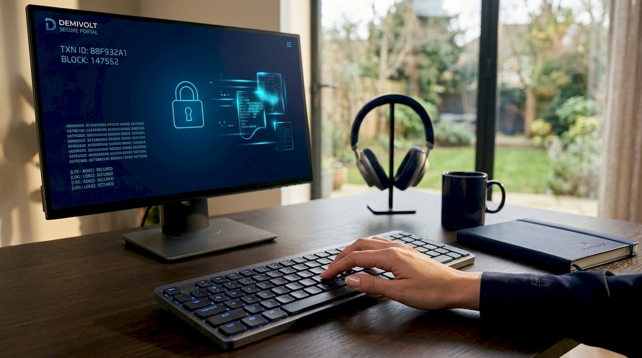 Computer with encryption icon on screen
