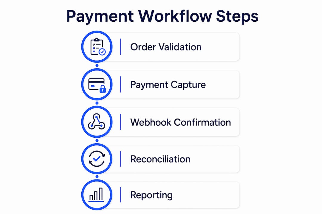 Infographic showing payment workflow step sequence
