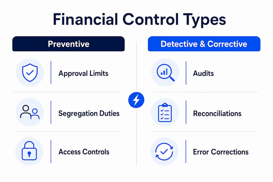 Infographic comparing preventive and detective financial controls