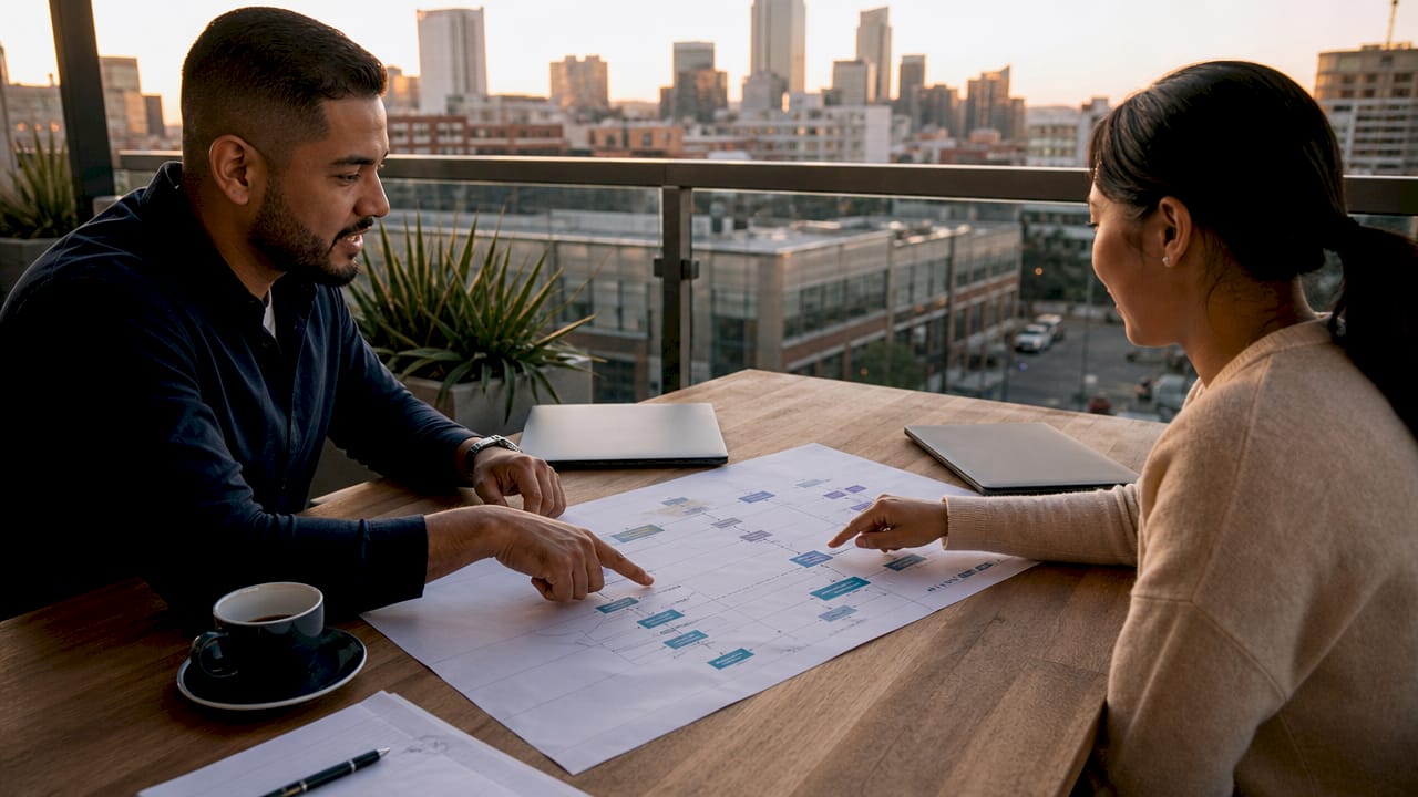 Team discussing multi-account structure diagrams