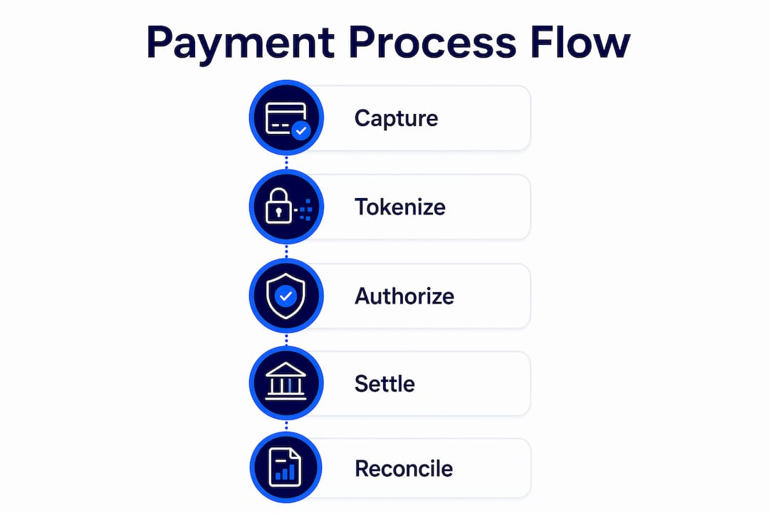 Infographic illustrating payment process flow steps