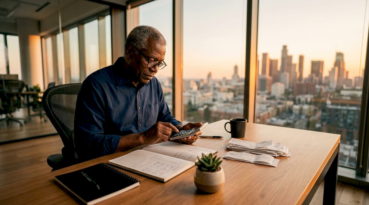 Hands calculating business banking cost savings