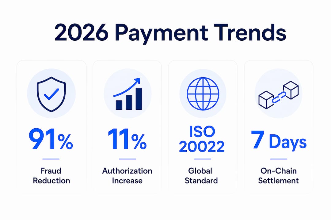 Infographic showing key 2026 payment trend statistics