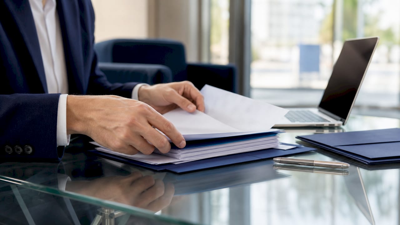 Hands organizing segregated account compliance documents
