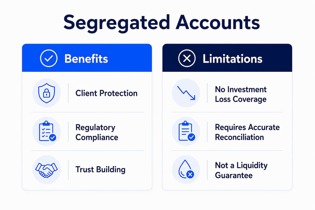 Infographic showing segregated accounts benefits and limitations