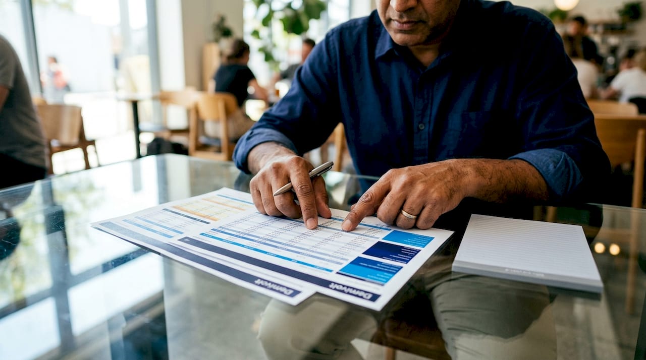 Hands organizing financial spreadsheets for control