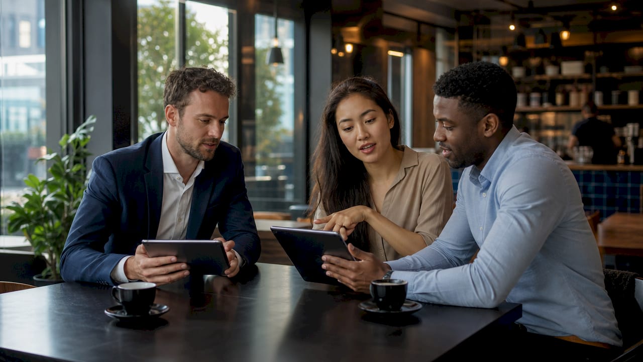 Hands comparing customer and employee onboarding devices