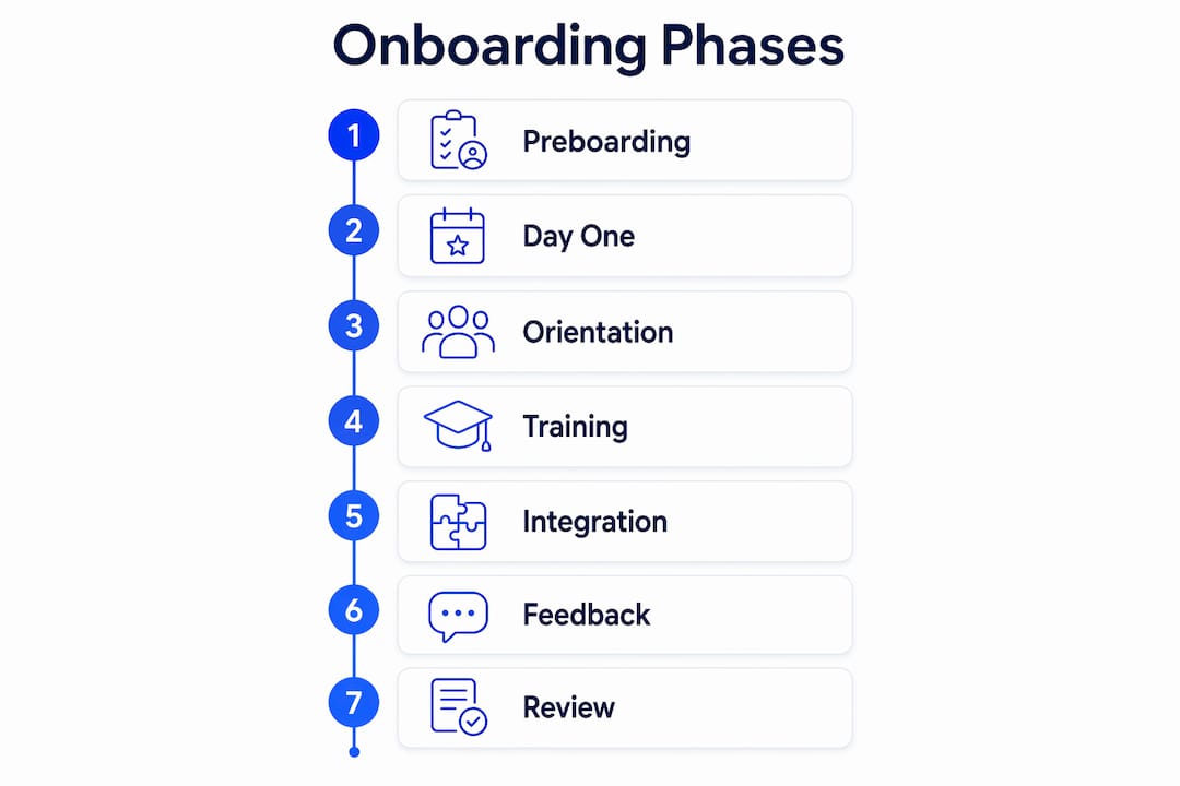 Infographic showing seven onboarding phases