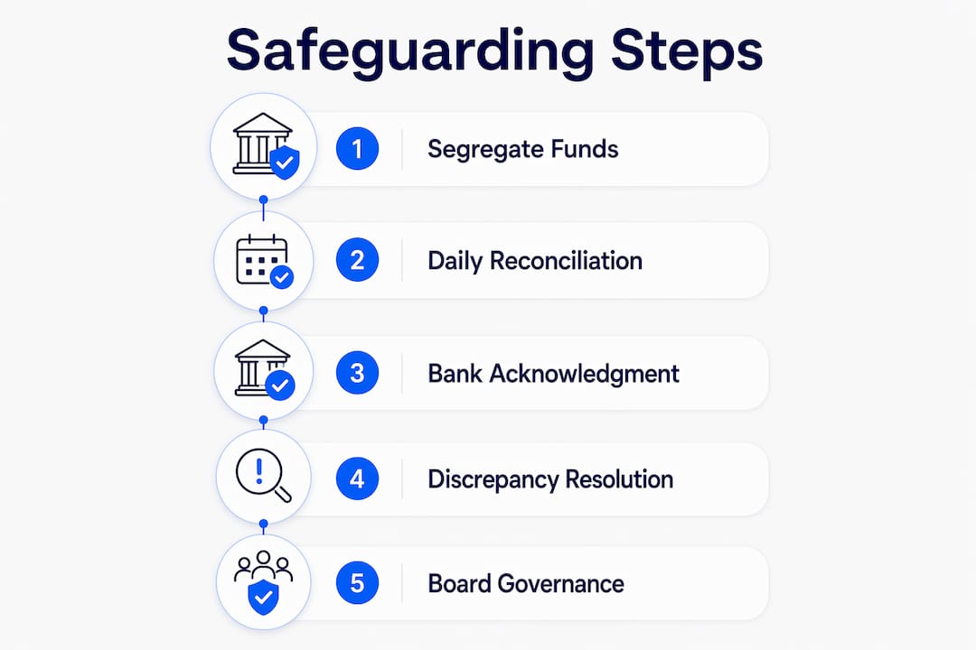 Infographic illustrating key steps in client fund safeguarding