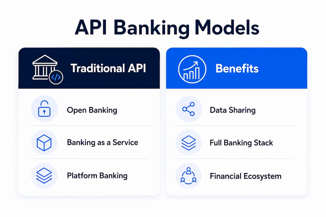 Infographic comparing API banking models and benefits