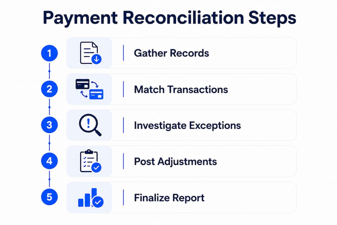 Infographic showing payment reconciliation process steps