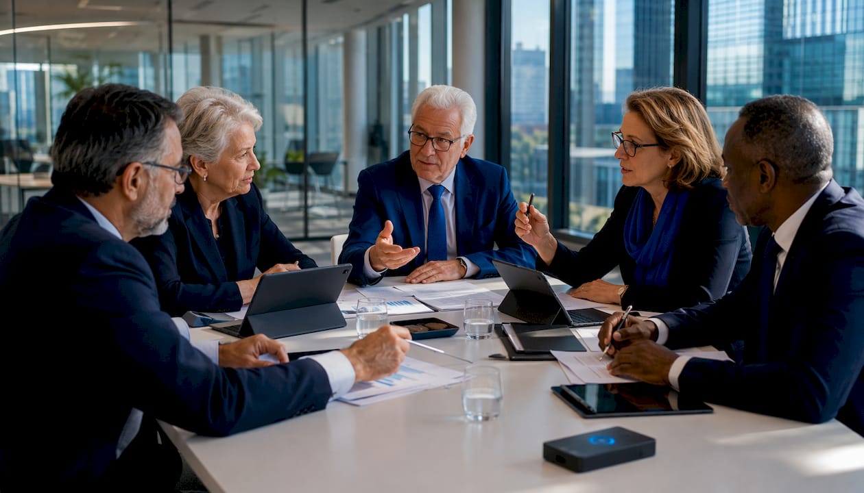 Senior regulators in European Central Bank meeting room