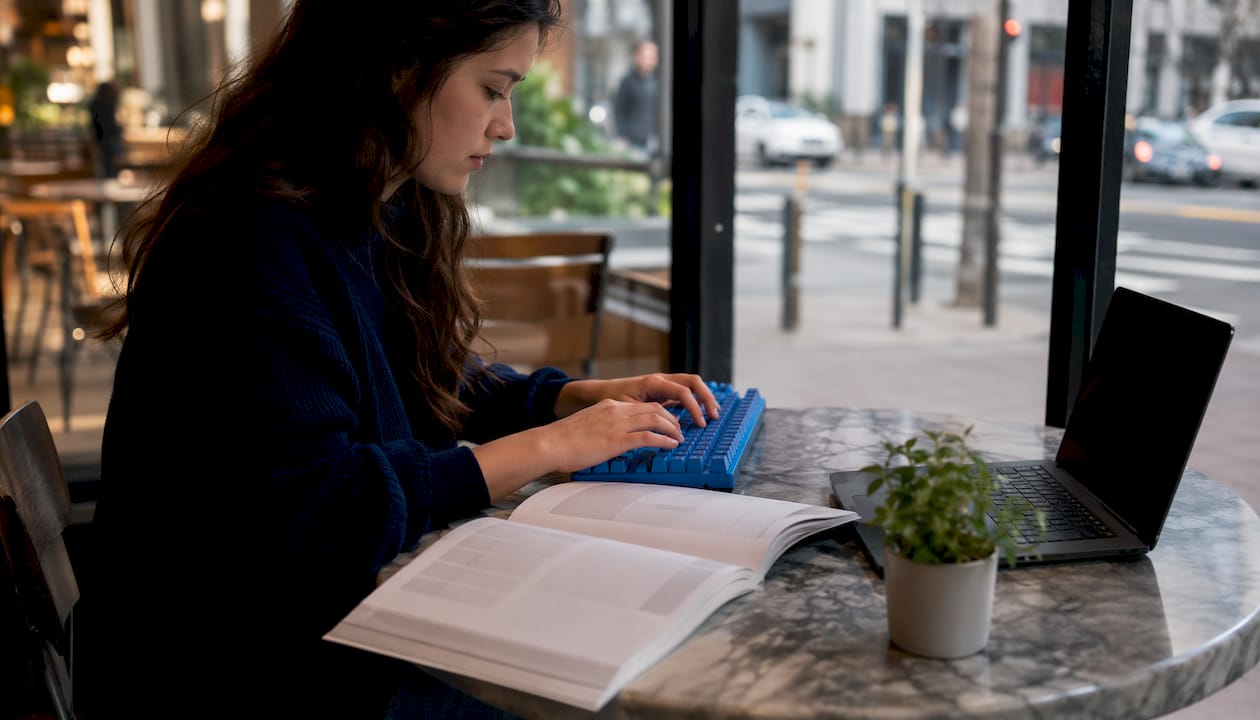 Developer typing with API documents close-up