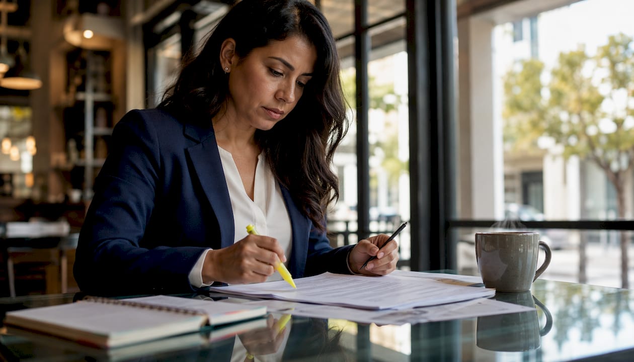 Accountant reviewing U.S. tax compliance papers