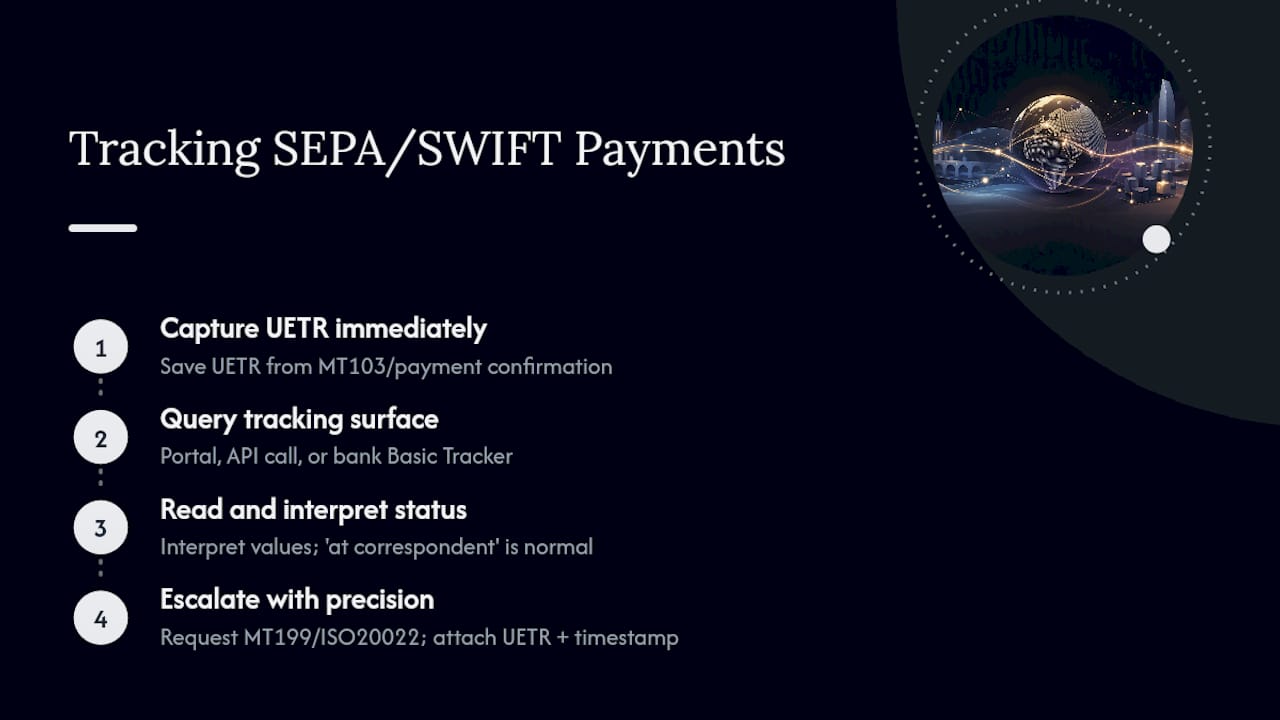 Diagram of four-step payment tracking process