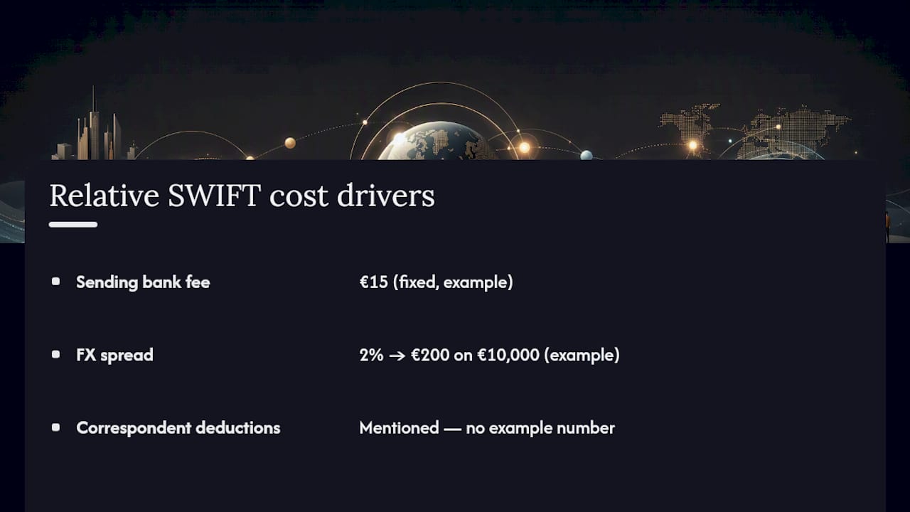 Comparison chart of SWIFT payment fee components
