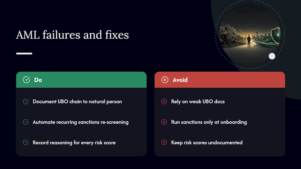 Three AML failures and corresponding fixes