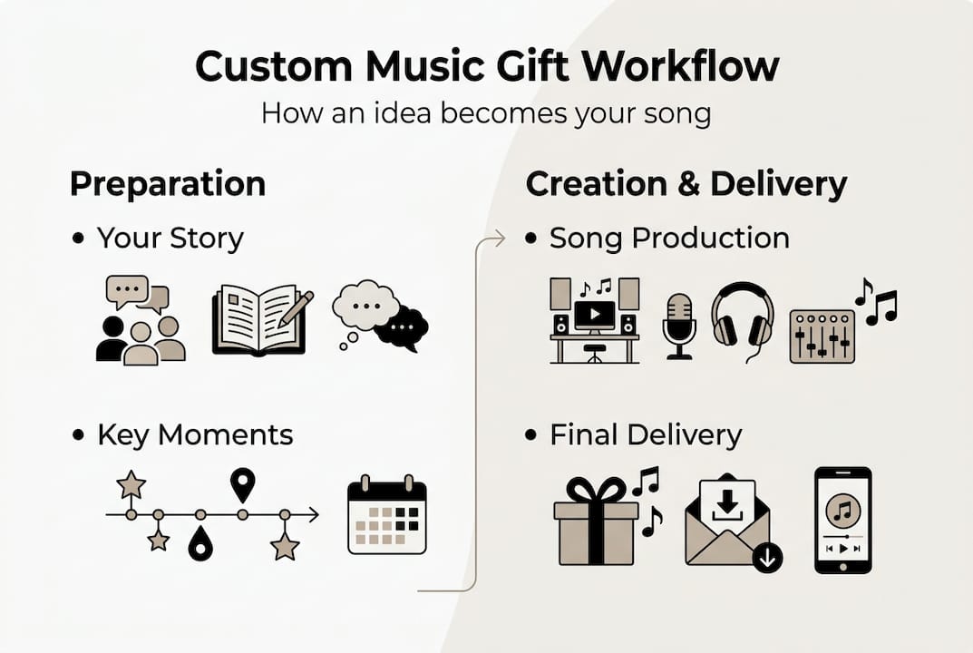 Infographic showing custom song workflow steps