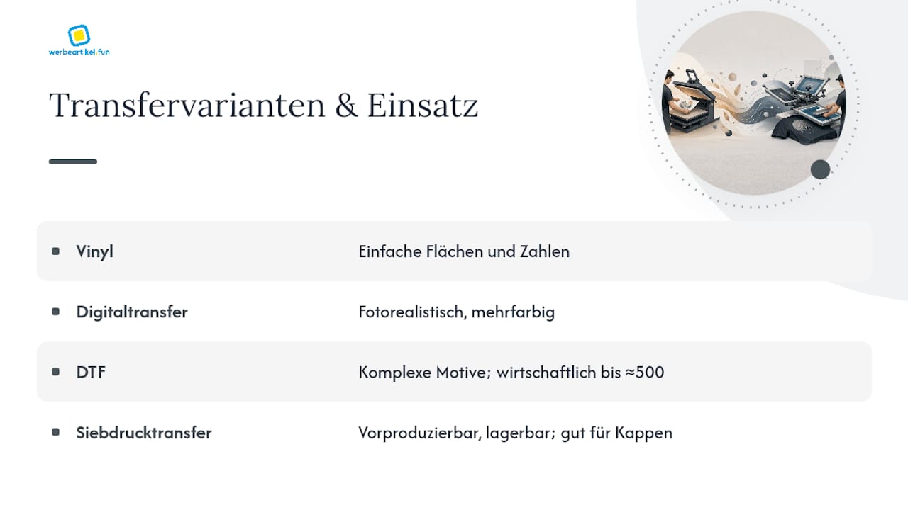 Transferdruck und DTF: Varianten, Ablauf und typische Einsatzfälle — overview diagram