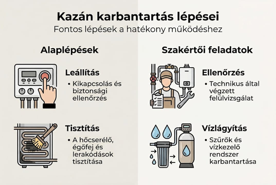 Áttekinthető infografika a kazán karbantartás legfontosabb lépéseiről