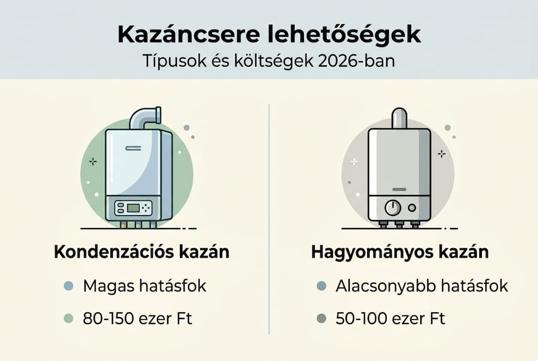 Kazánválasztó infografika: melyik típus mennyibe kerül, és milyen a hatásfoka?