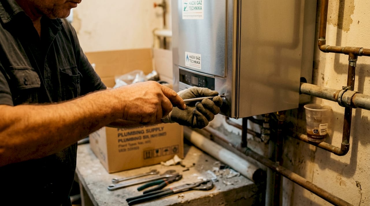 Kazáncsere munkálatai közelről az alagsorban