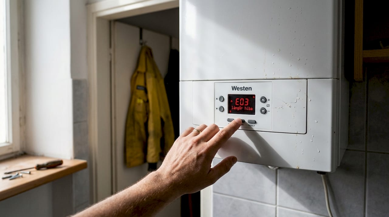 Kazán kijelzőjén megjelenő hibakód közelről