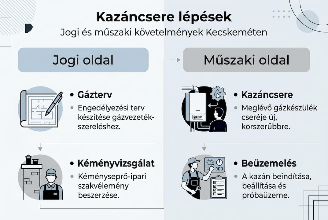 Infografika: A kazáncsere jogi és műszaki teendői lépésről lépésre