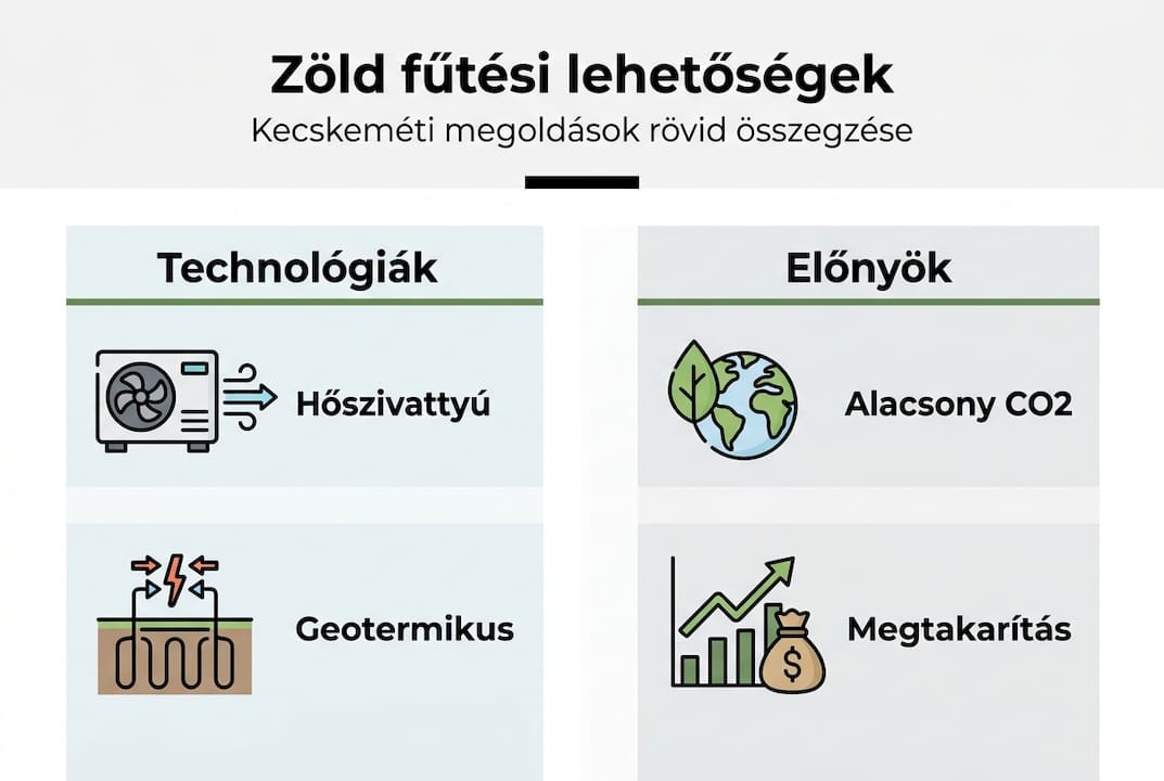 Zöld fűtési megoldásokat összehasonlító infografika