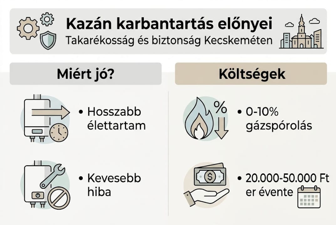 Miért érdemes rendszeresen karbantartani a kazánt? – Előnyök és várható költségek egy átlátható infografikán