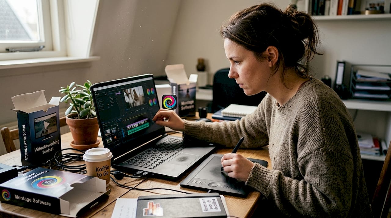 Een vrouw laat haar creativiteit de vrije loop achter haar gaming laptop.