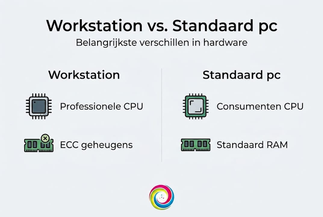 Infographic laat de verschillen zien tussen een workstation en een gewone pc