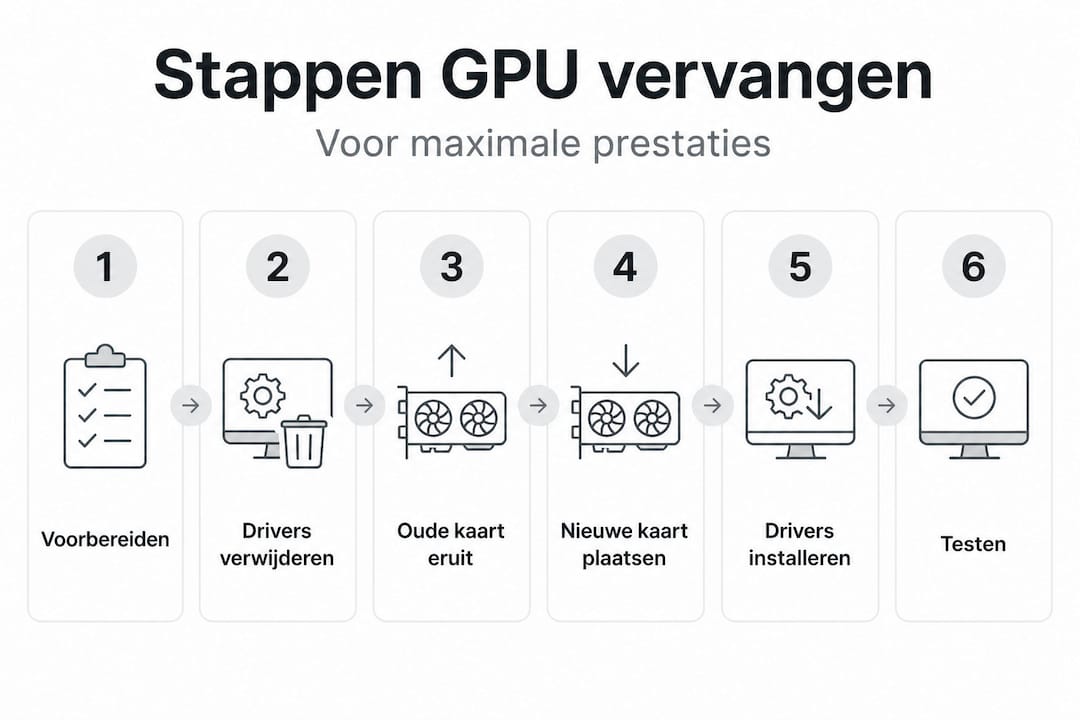 In deze infographic zie je stap voor stap hoe je een gpu kunt vervangen.