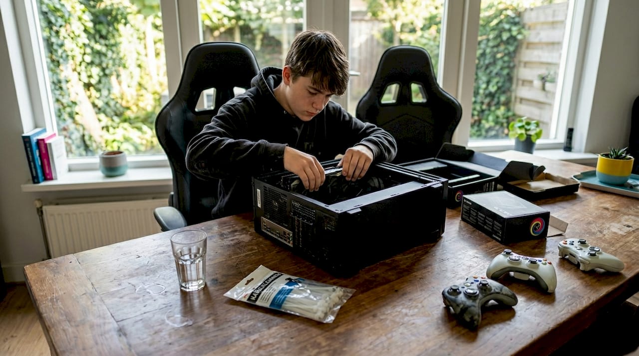 Jonge gamer stelt zelf een krachtige pc samen met een midtower kast