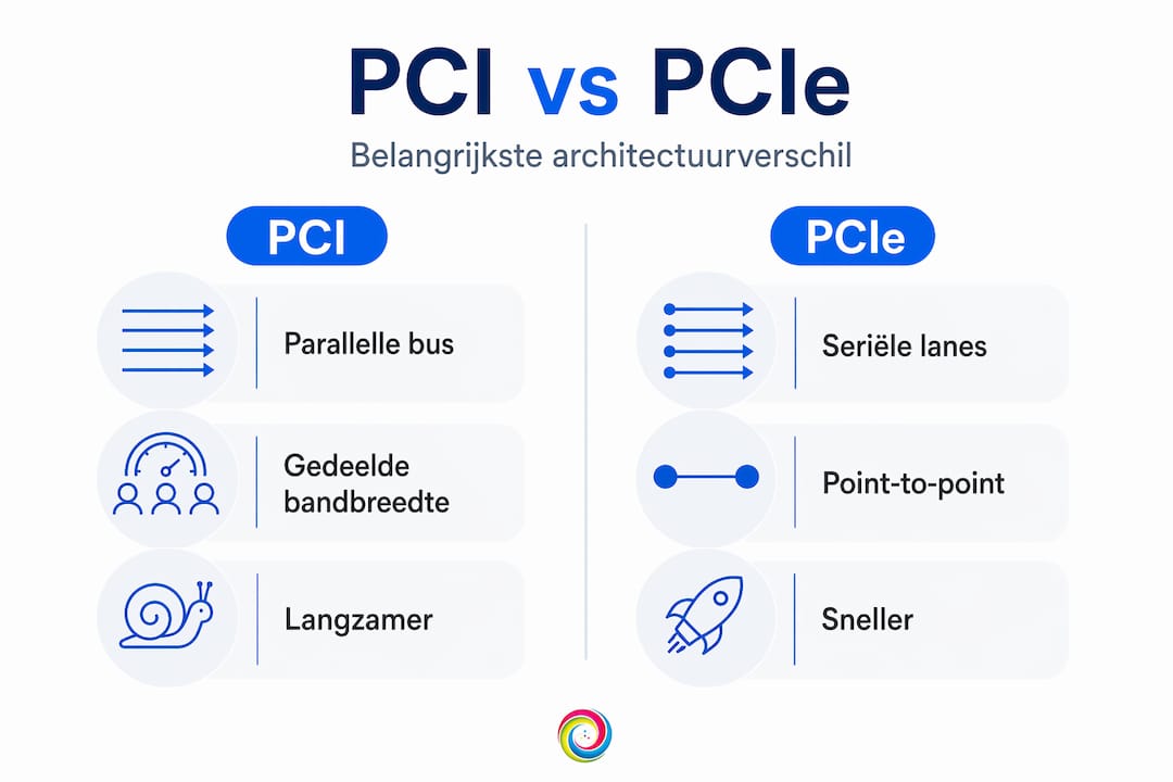 Infographic: Verschil in architectuur tussen PCI en PCIe