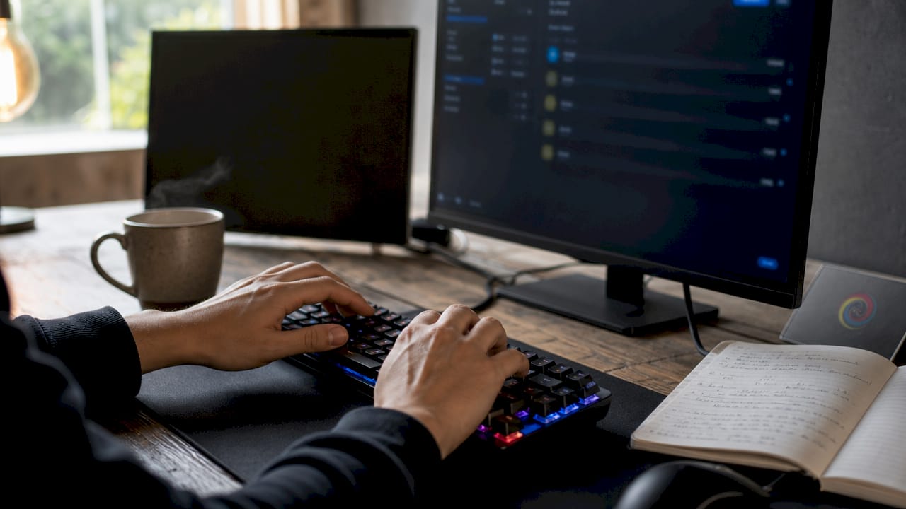 Handen die instellingen aanpassen in het BIOS van een computer