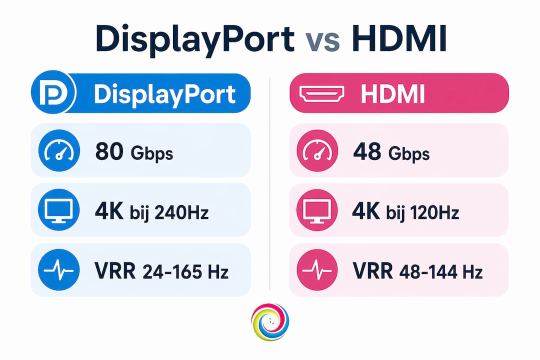 Overzichtelijke infographic: de belangrijkste verschillen tussen DisplayPort en HDMI op een rij