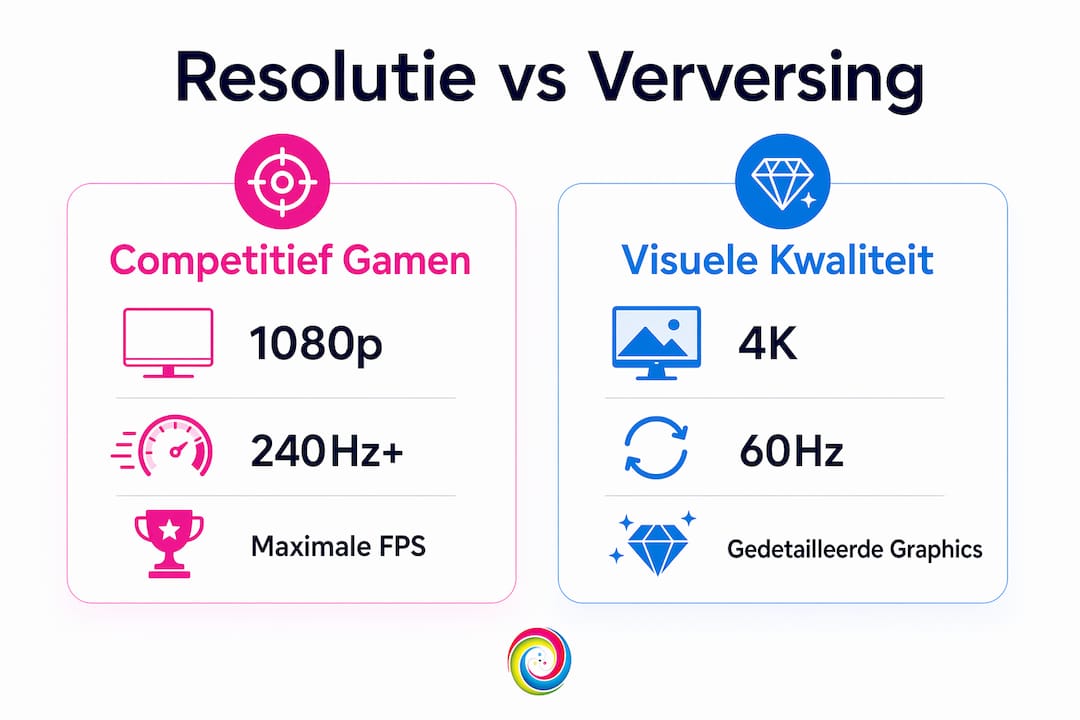 Infographic die de verschillen tussen gaming resoluties en verversingssnelheden overzichtelijk laat zien