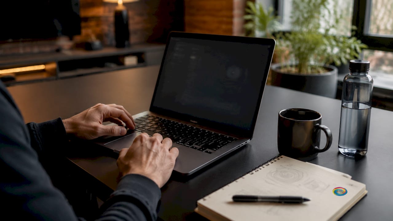 Detailopname van handen die overkloksoftware bedienen op een laptop