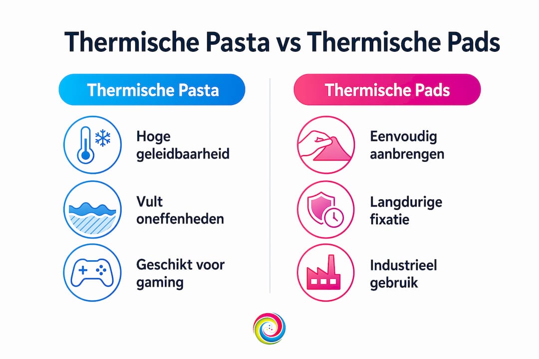 Overzichtelijke infographic: de verschillen tussen koelpasta en koelpads op een rij