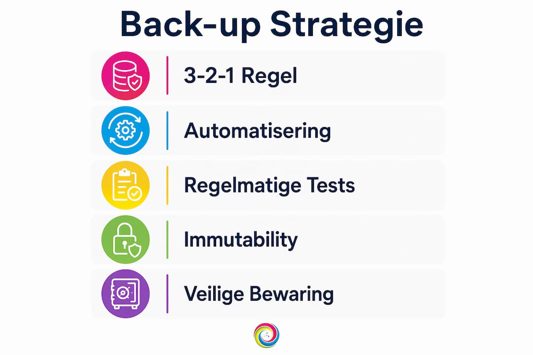 Infographic met de belangrijkste stappen voor een effectieve back-up strategie