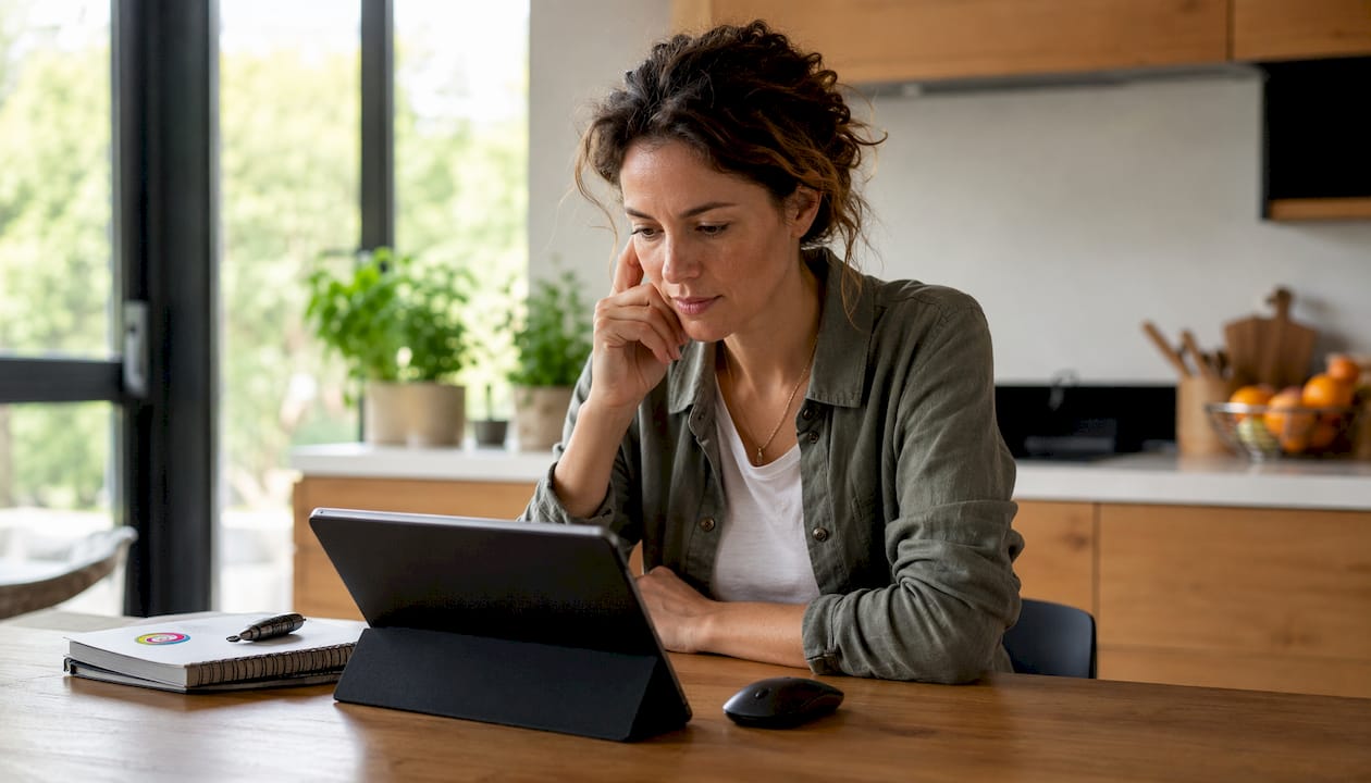 Een vrouw bekijkt verschillende cloudgamingdiensten op haar tablet.