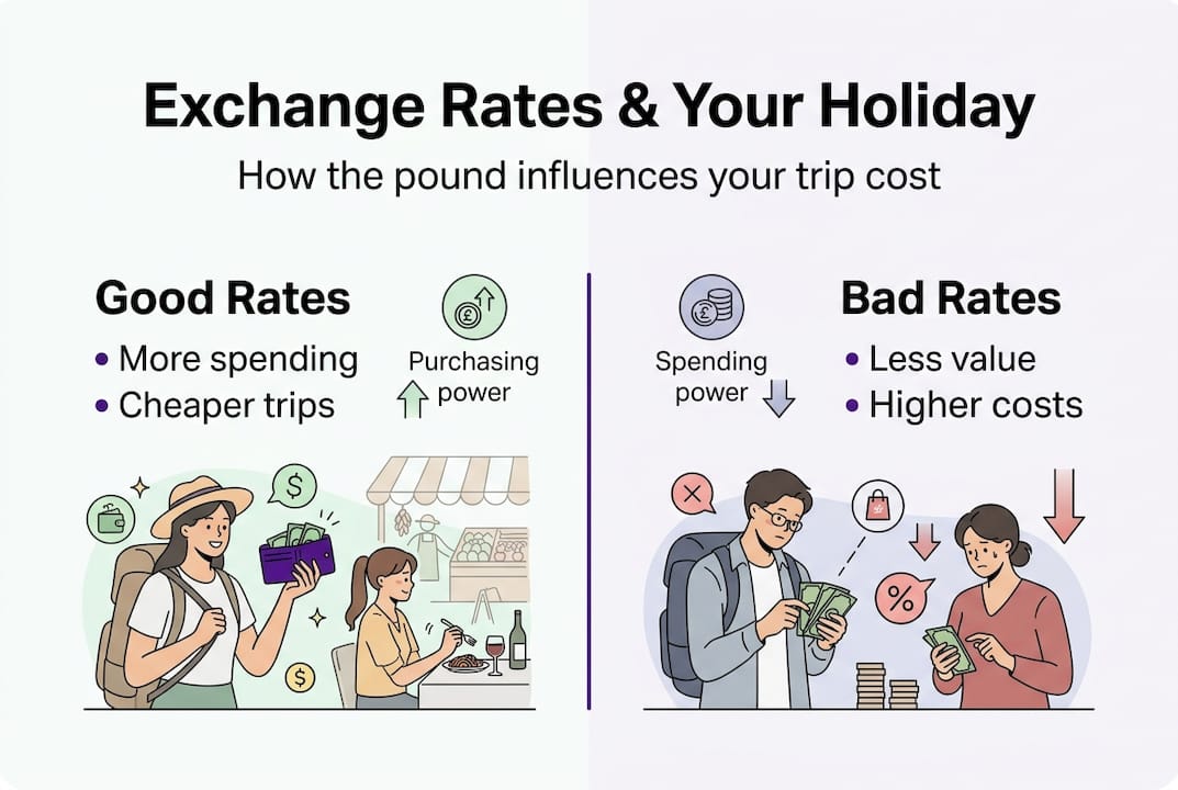 Infographic showing travel costs by exchange rates