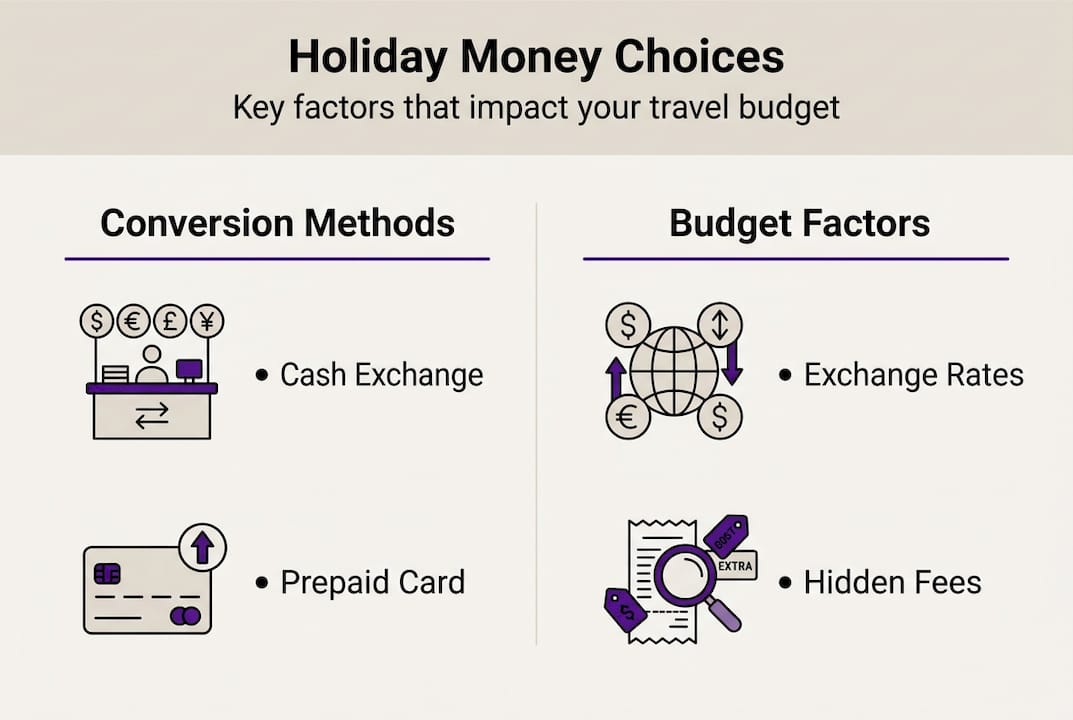 Infographic comparing travel money options and costs