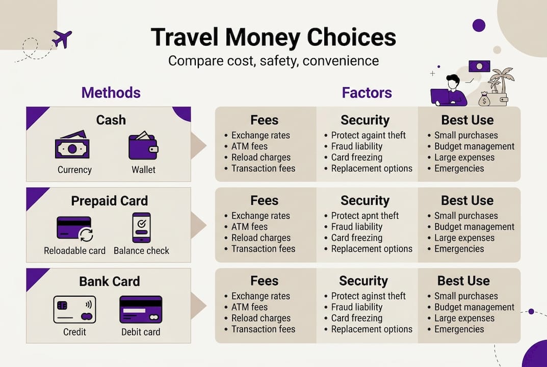 Infographic travel money options and factors