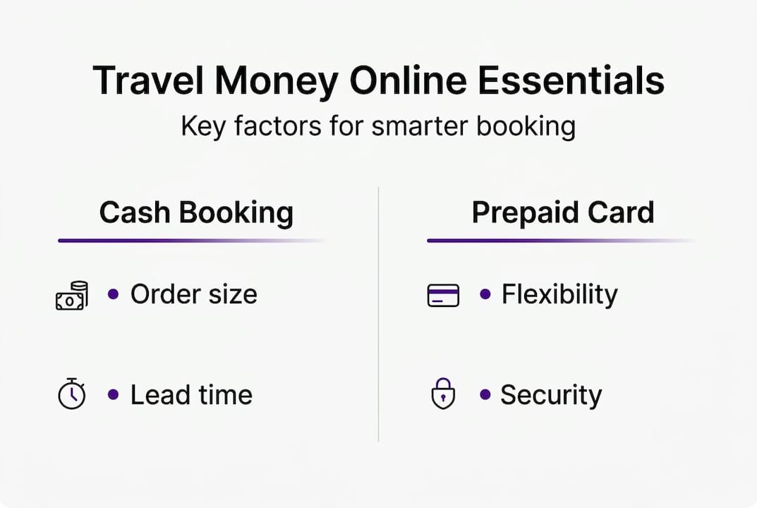Infographic of essentials for booking travel money